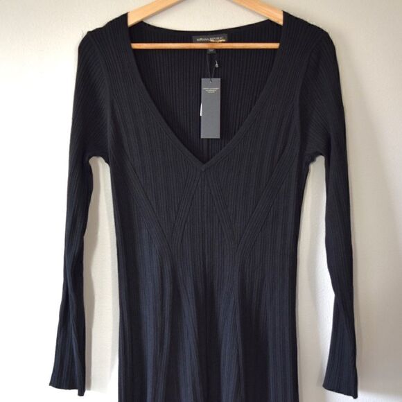 BANANA REPUBLIC Ribbed V-Neck Sweater Dress, Black, Size Small NWT $150 - Picture 8 of 15